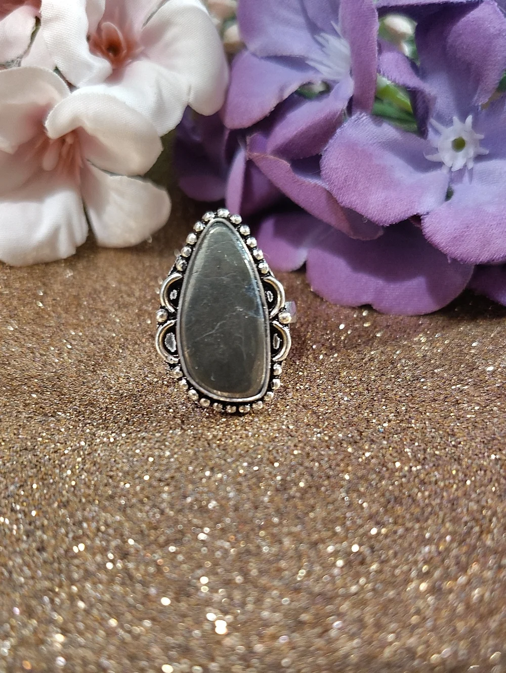 Pyrite Silver Plated Gemstone Ring - Size 7 1/2